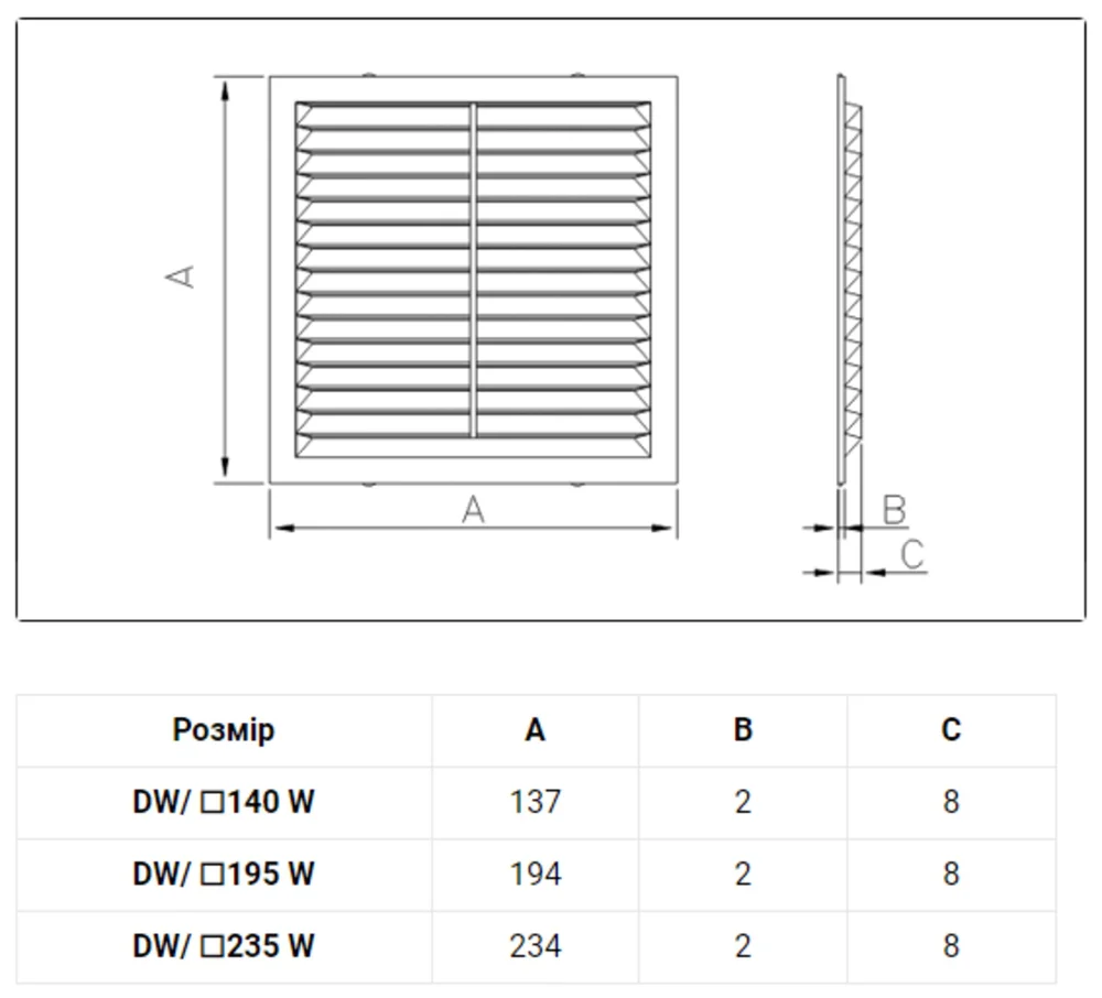 Решітка вентиляційна з сіткою 195*195 TM Dospel