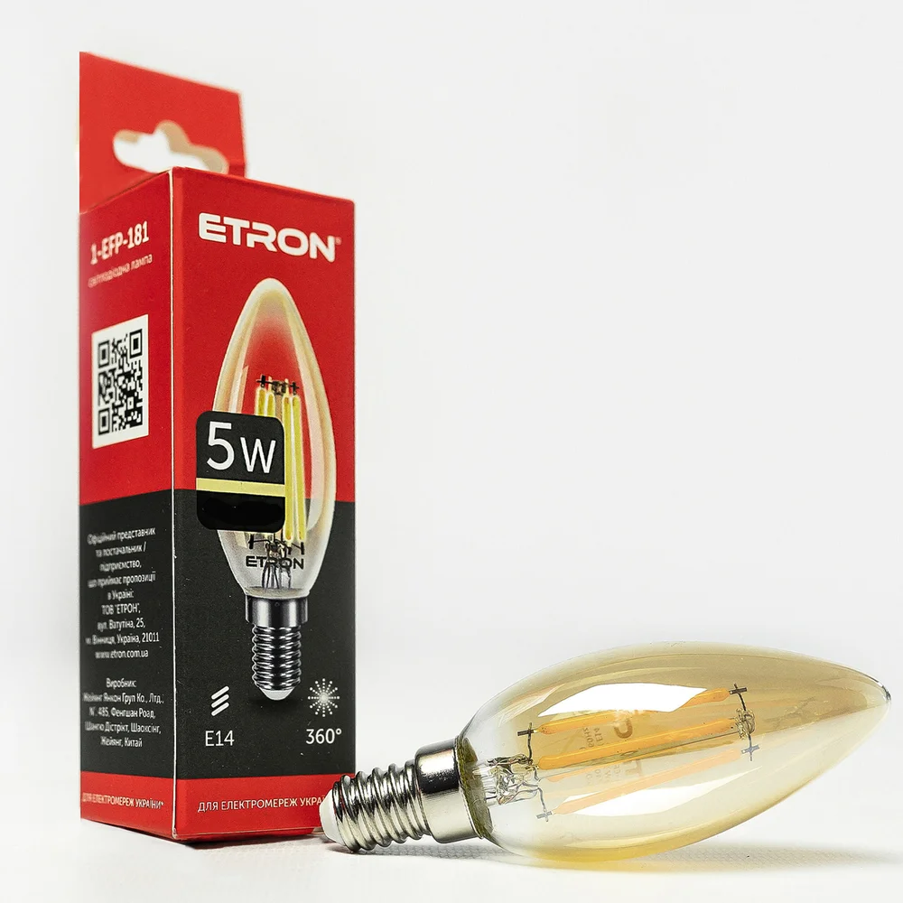 Світлодіодна філаментна лампа ETRON C37 5W E14 2700K тепле світло, золота