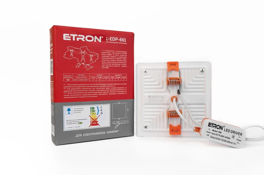 Світлодіодний світильник ETRON Decor 1-EDP-661 18W 5000К ІР20 квадрат