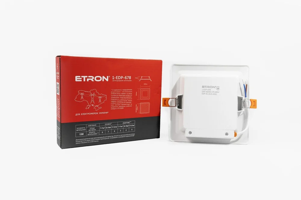 Світлодіодний світильник ETRON Decor 1-EDP-678 15W 4200K ІР20 квадрат