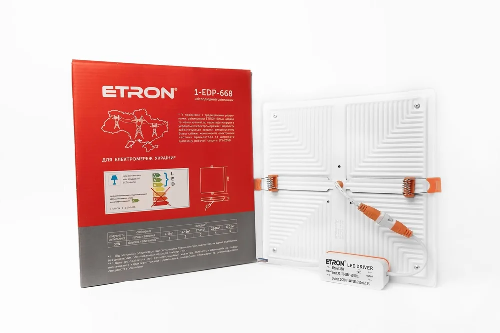Світлодіодний світильник ETRON Decor 1-EDP-668 36W 5000К ІР20 квадрат