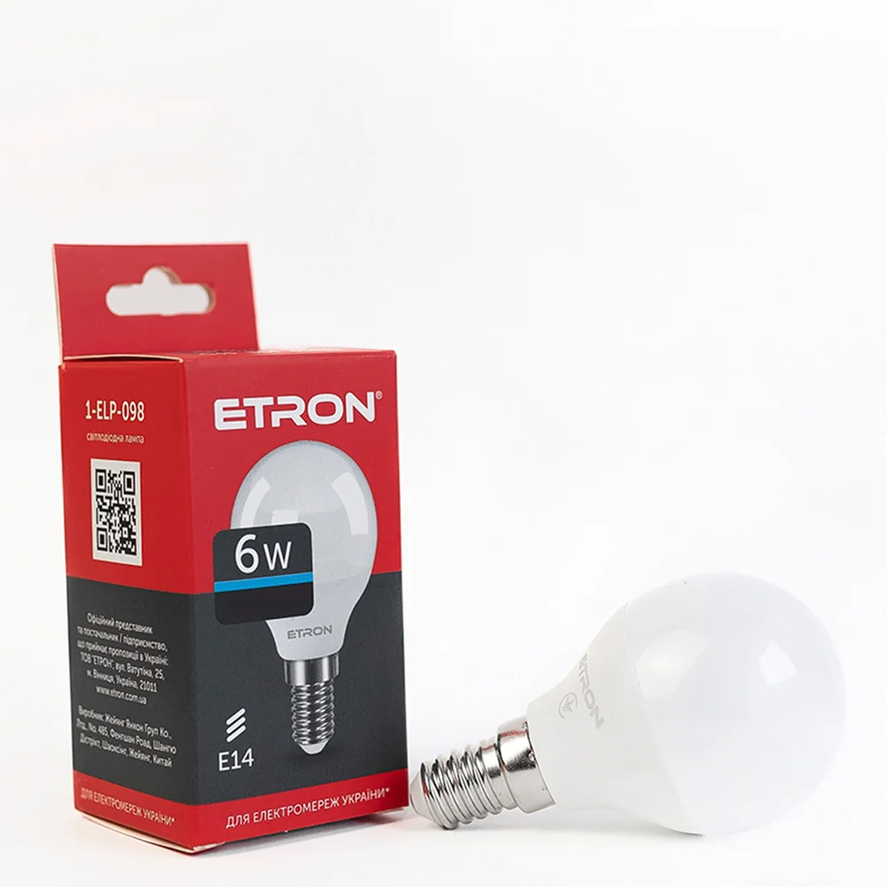 Світлодіодна LED лампа ETRON 6W G45 6500K 220V E14 холодне світло 1-ELP-098