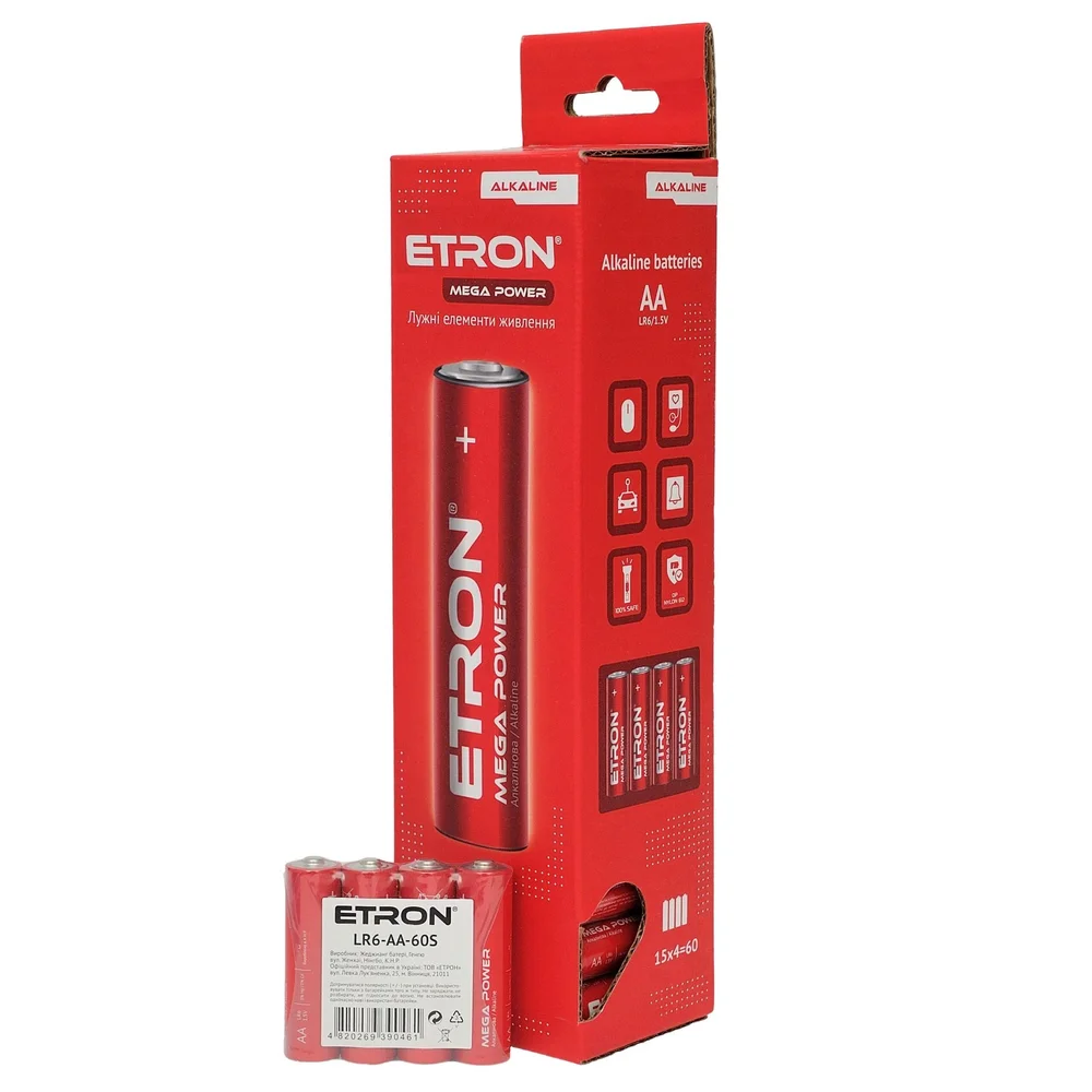 Батарейки ETRON Mega Power AA (LR6) 60шт в упаковці