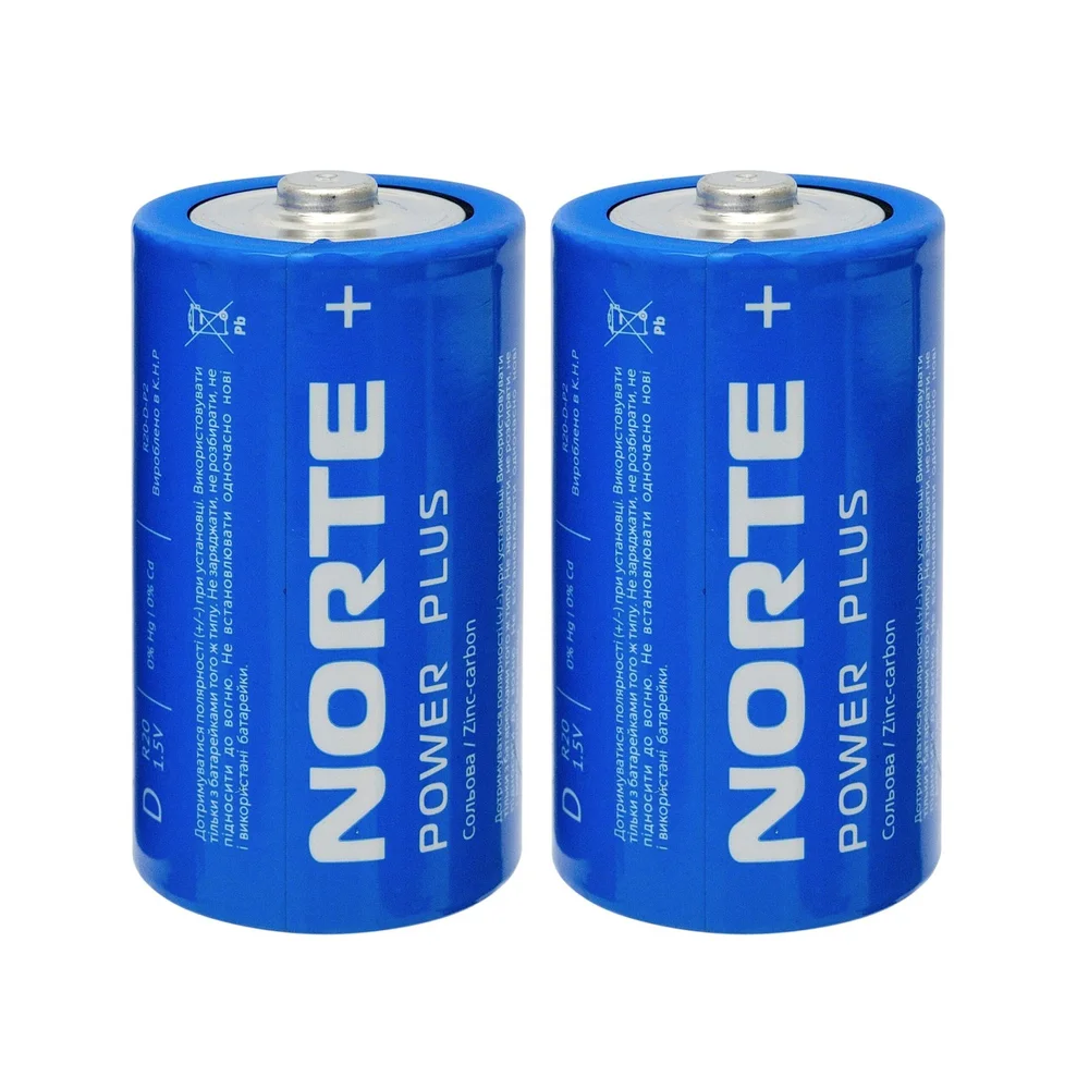 Батарейка солевая NORTЕ R20-D-P2 Zinc-Carbon