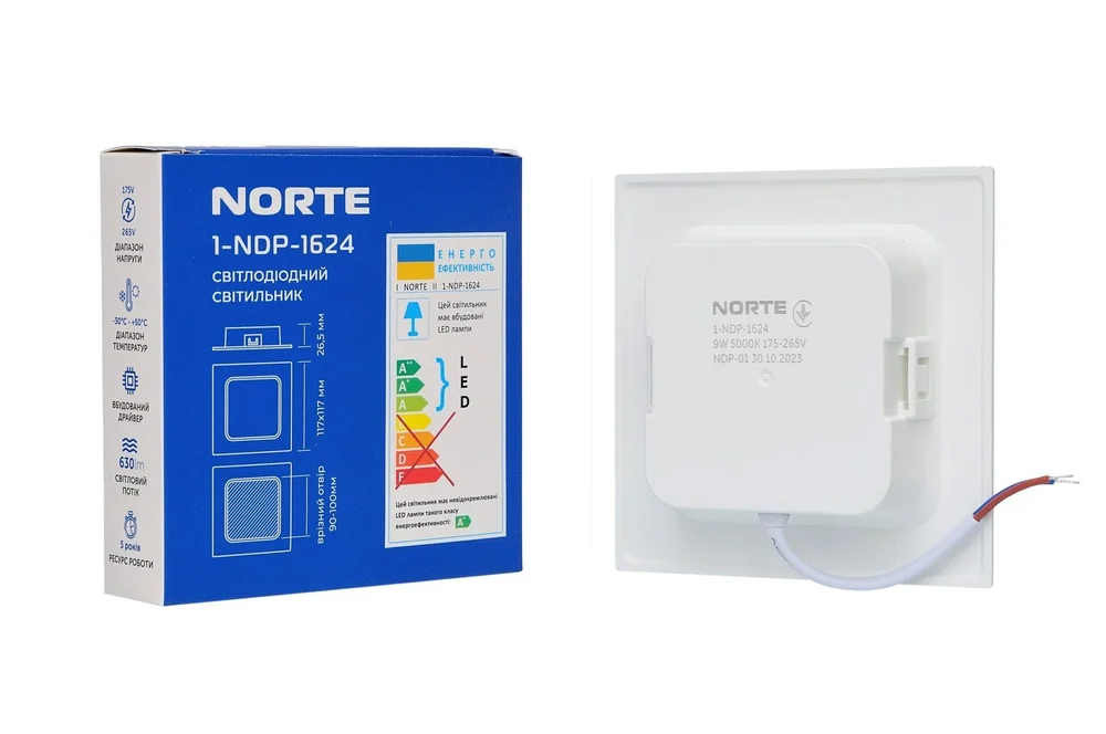 Стельовий світильник NORTE 1-NDP-1624 9W 5000K ІР44 квадрат