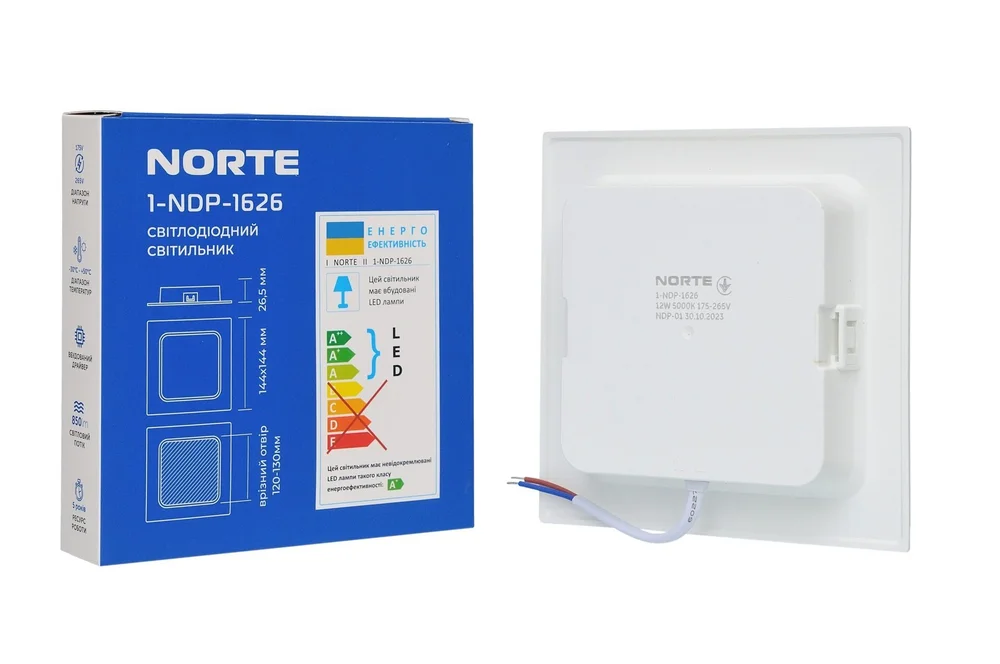Стельовий світильник NORTE 1-NDP-1626 12W 5000K ІР44 квадрат