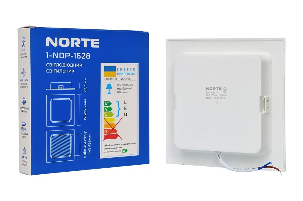 Стельовий світильник NORTE 1-NDP-1628 18W 5000K ІР44 квадрат