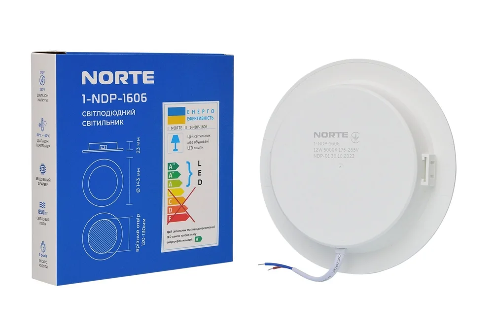 Стельовий світильник NORTE 1-NDP-1606 12W 5000K ІР44 коло