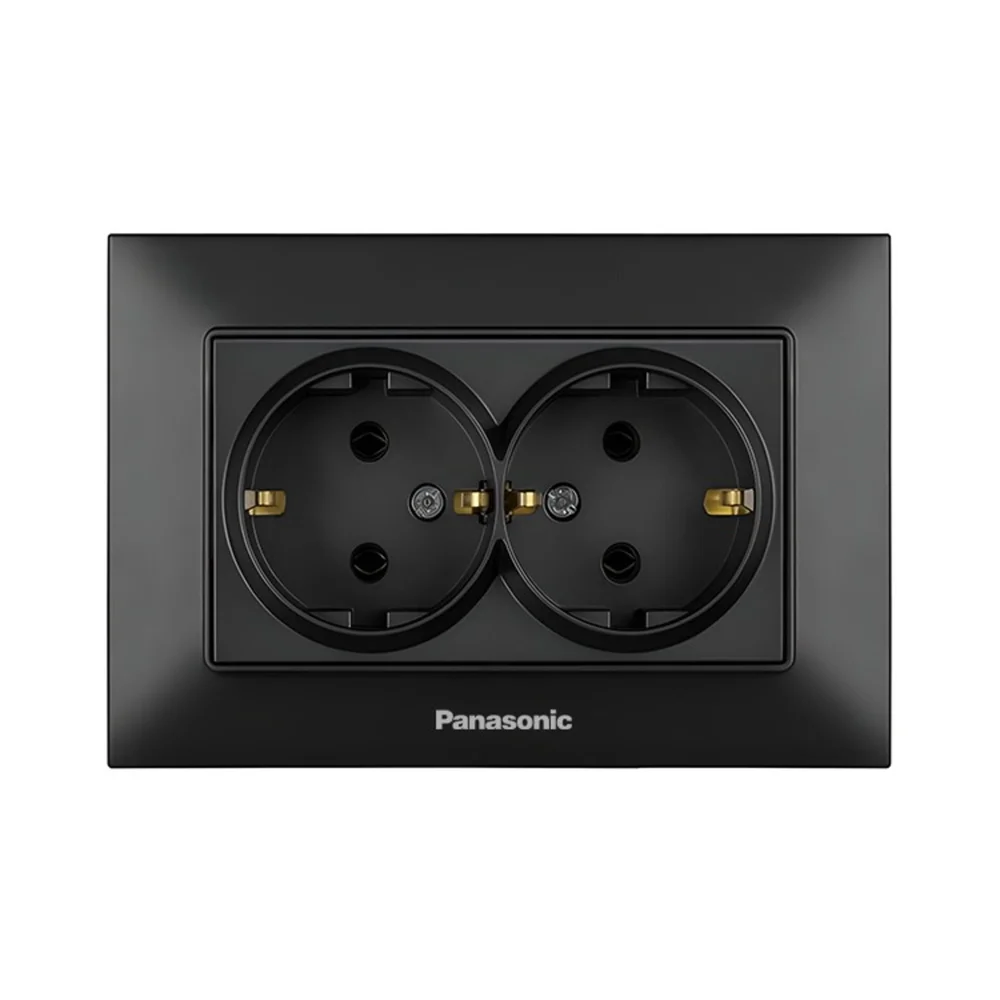 Розетка двойная с заземлением Panasonic Arkedia Slim черная (WNTC0205-2BL)