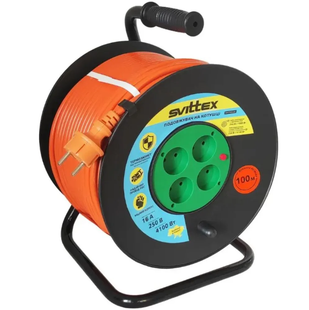 Подовжувач на котушці з термозахистом 100м, 2х2,5 мм² SVITTEX