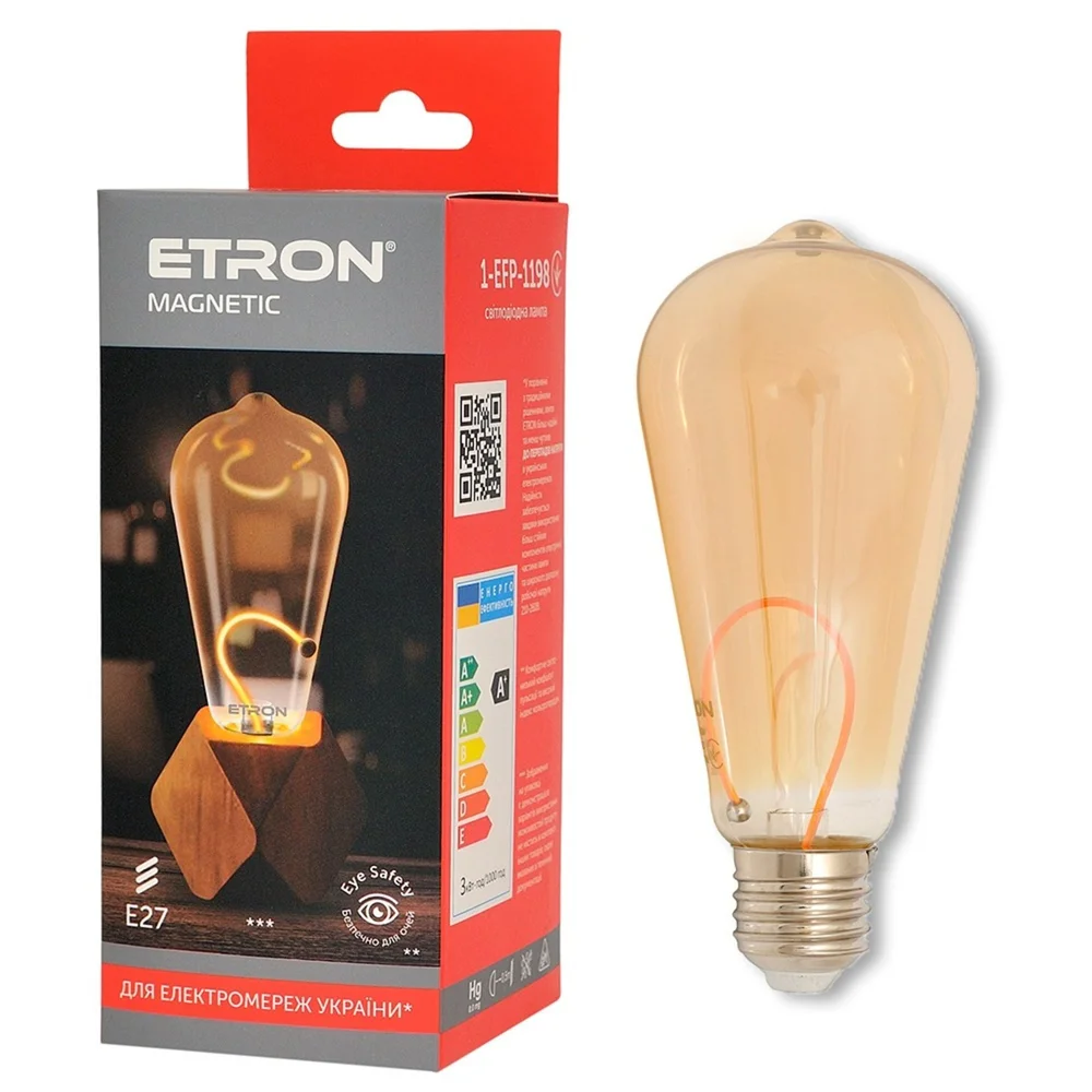 Світлодіодна філаментна лампа ETRON Filament Magnetic 1-EFP-1198 3W 1800K ST64 E27 Golden