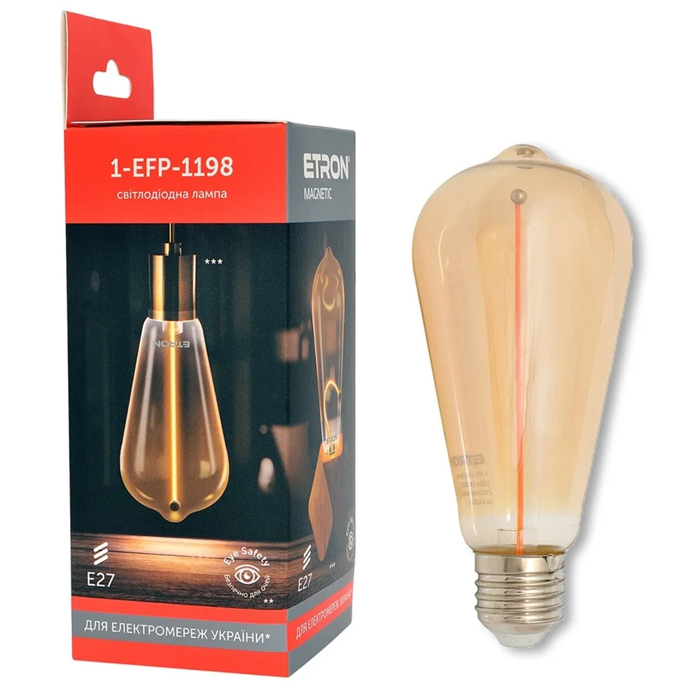Світлодіодна філаментна лампа ETRON Filament Magnetic 1-EFP-1198 3W 1800K ST64 E27 Golden