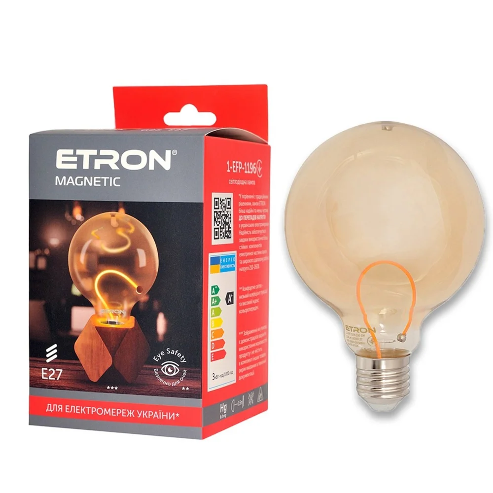 Світлодіодна філаментна лампа ETRON Filament Magnetic 1-EFP-1196 3W 1800K G95 E27 Golden