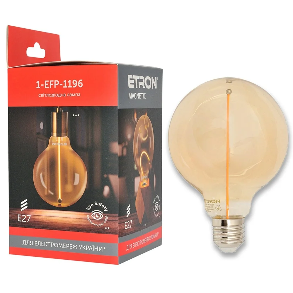 Світлодіодна філаментна лампа ETRON Filament Magnetic 1-EFP-1196 3W 1800K G95 E27 Golden
