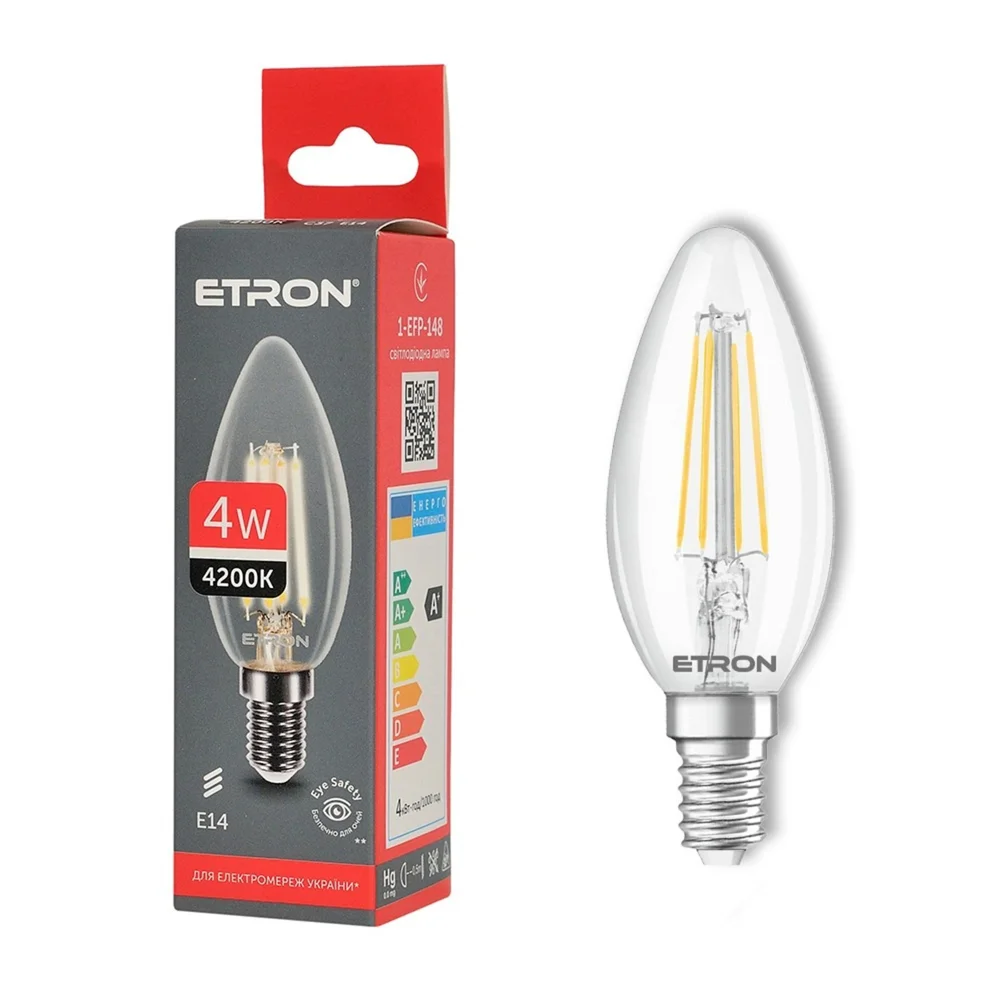 Світлодіодна філаментна лампа ETRON Filament 1-EFP-148 С37 E14 4W 4200К