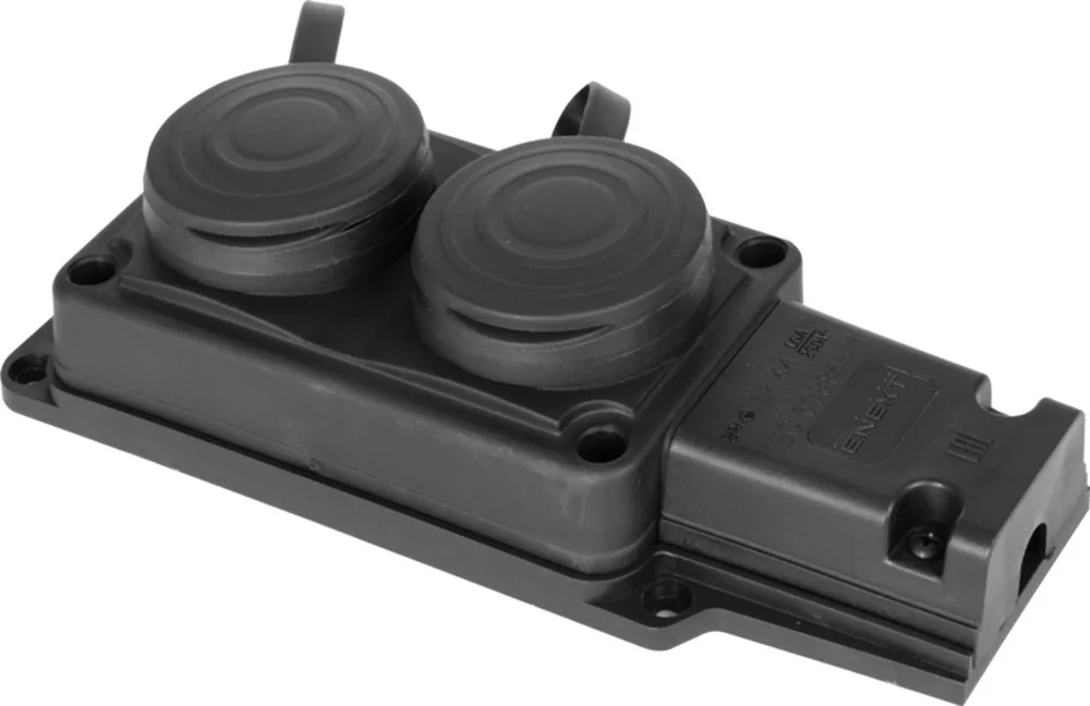 Розетка подвійна з заземленням та захисною кришкою каучукова E.NEXT e.socket.rubber.029.2.16, 16А (s9100026)