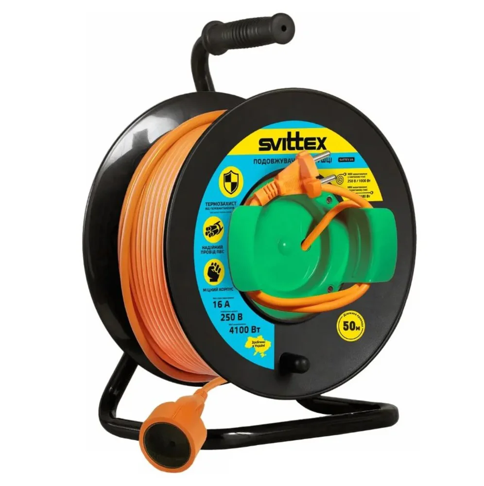 Подовжувач на котушці 50м, 2х2,5 мм² з виносною розеткою SVITTEX