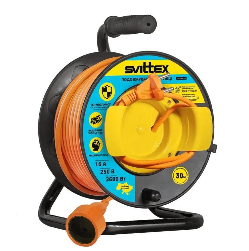 Подовжувач на котушці 30м, 2х1,5 мм² з виносною розеткою SVITTEX