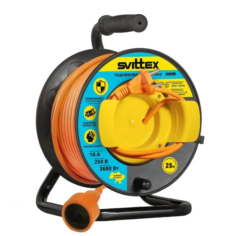Подовжувач на котушці 25м, 2х1,5 мм² з виносною розеткою SVITTEX