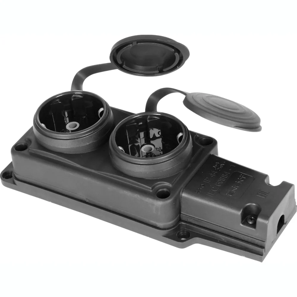 Розетка подвійна з заземленням та захисною кришкою каучукова E.NEXT e.socket.rubber.029.2.16, 16А (s9100026)