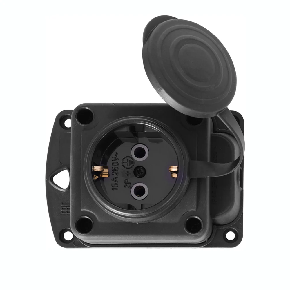 Розетка одинарна з заземленням та захистною кришкою каучукова E.NEXT e.socket.rubber.029.1.16,16А (s9100025)