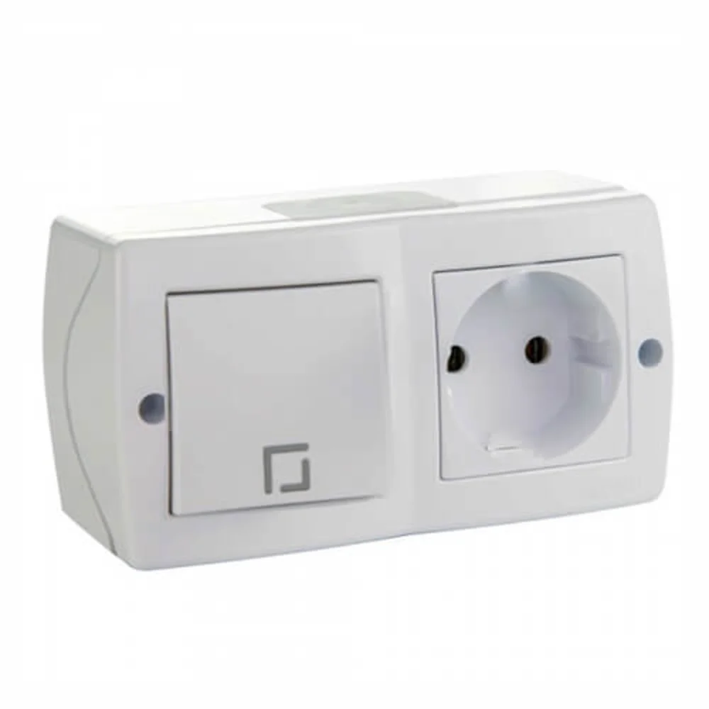 Выключатель одноклавишный + Розетка без заземления Mono Electric OCTANS IP20 белый