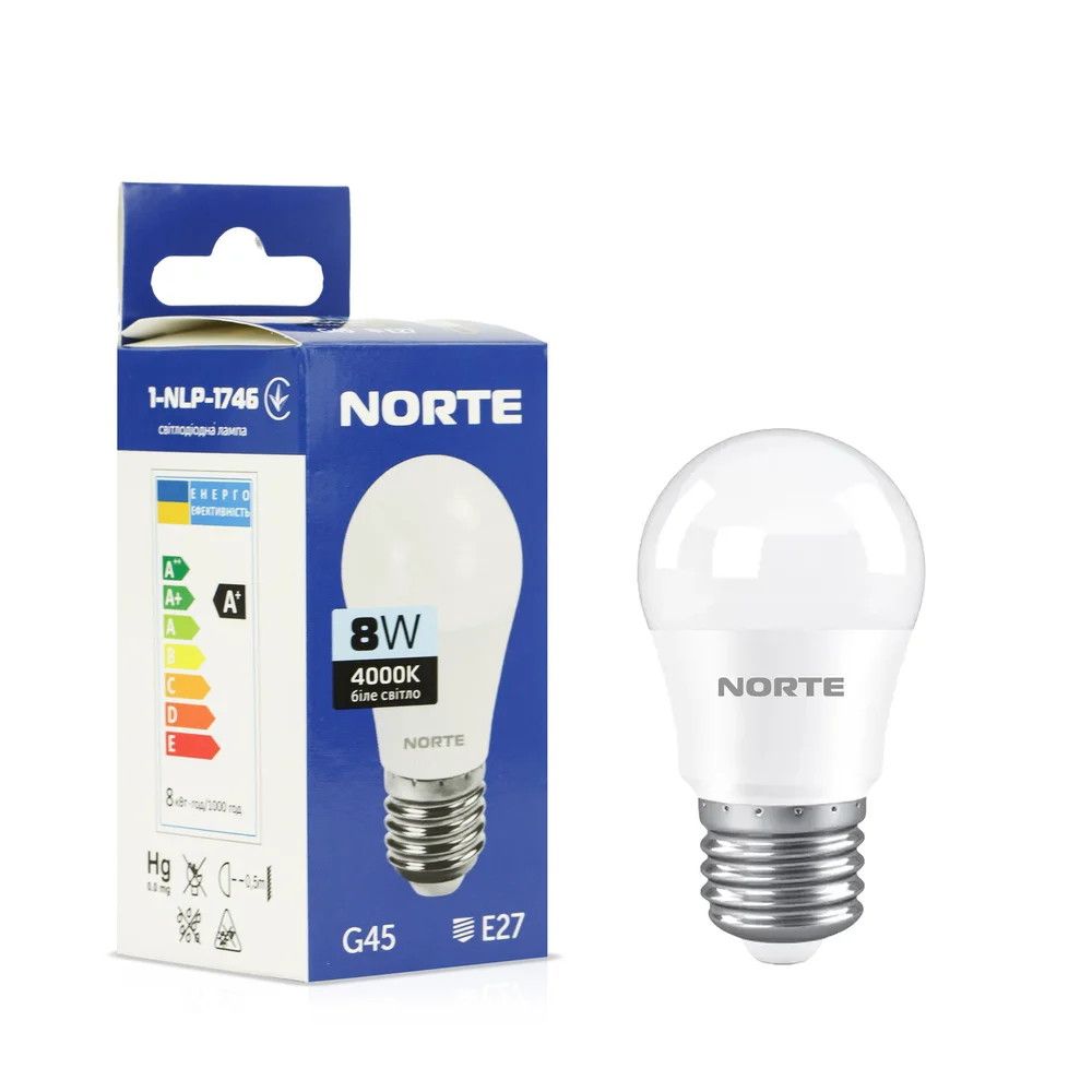 Світлодіодна LED лампа NORTE 8Вт E27 G45 4000K (1-NLP-1746)