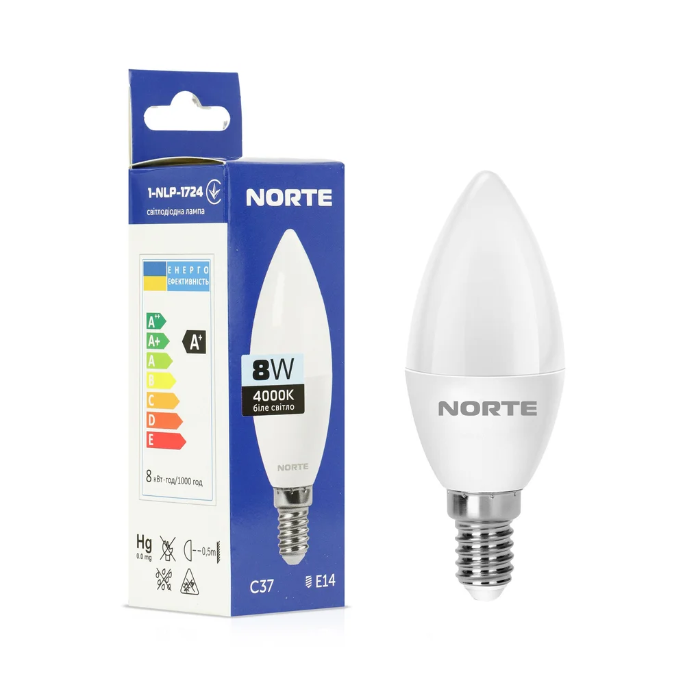 Світлодіодна LED лампа NORTE 8Вт E14 C37 4000K (1-NLP-1724)