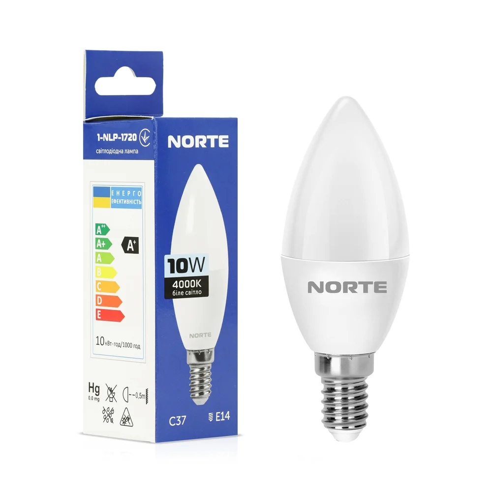 Світлодіодна LED лампа NORTE 10Вт E14 C37 4000K (1-NLP-1720)