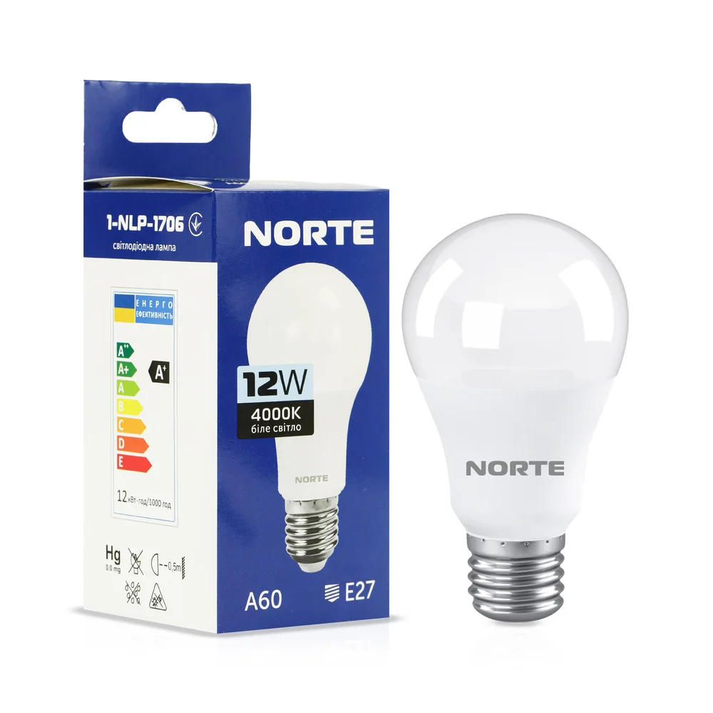 Світлодіодна LED лампа NORTE 12Вт E27 A60 4000K (1-NLP-1706)