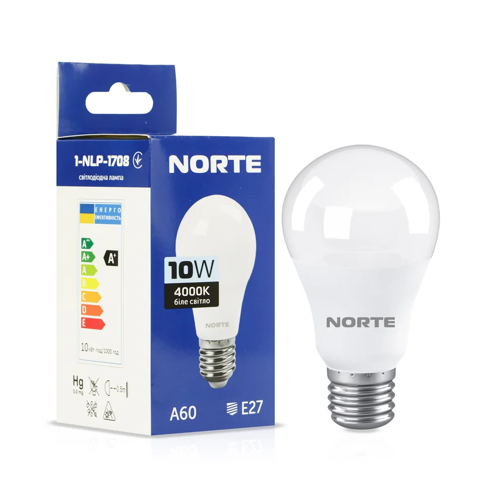 Світлодіодна LED лампа NORTE 10Вт E27 A60 4000K (1-NLP-1708)