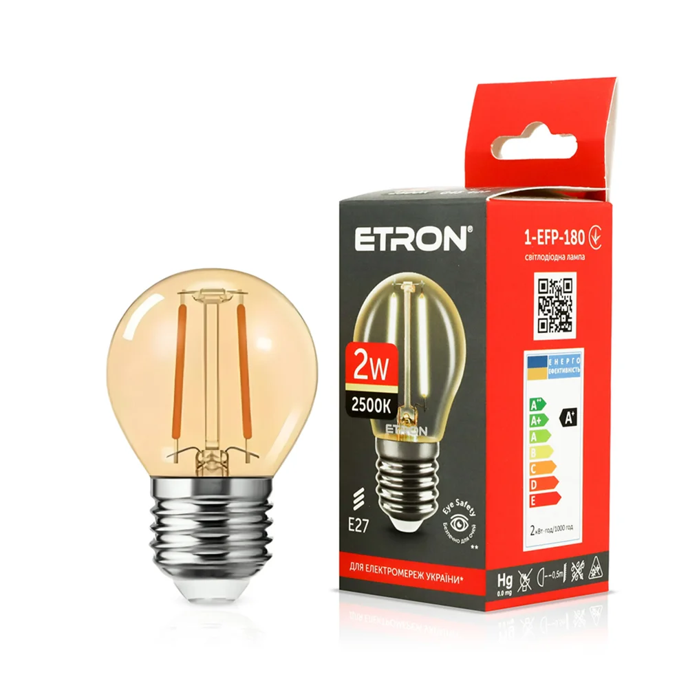 Світлодіодна філаментна лампа ETRON Filament 1-EFP-180 2Вт 2500K G45 E27 золото
