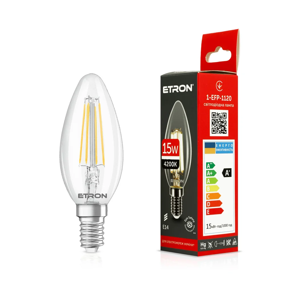 Світлодіодна філаментна лампа ETRON Filament 1-EFP-1120 С37 15Вт 4200K Е14