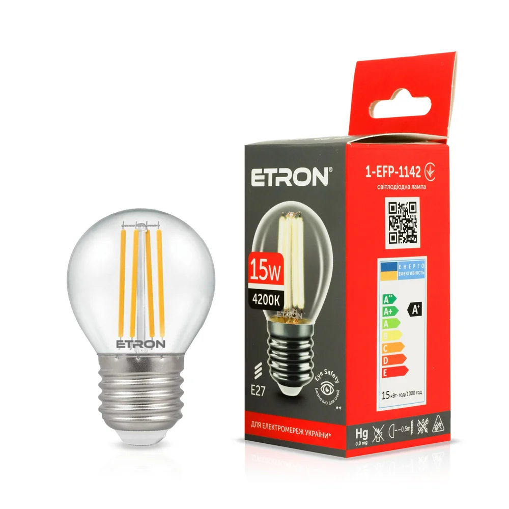 Світлодіодна філаментна лампа ETRON Filament 1-EFP-1142 G45 15Вт 4200K E27