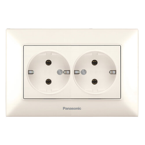 Розетка подвійна з заземленням Panasonic Arkedia Slim крем WNTC0205-2BG
