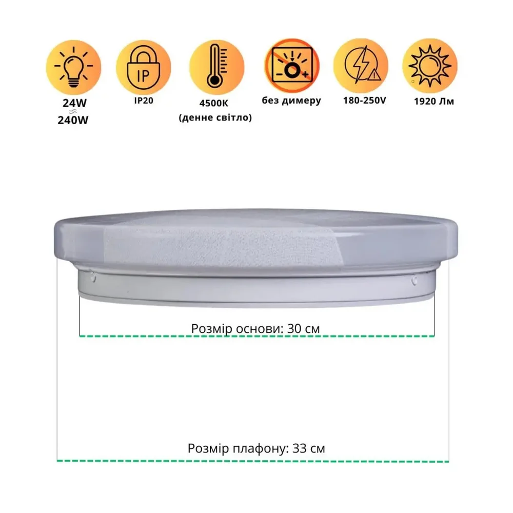 Світлодіодний LED світильник накладний круглий 24 Вт 4500K 300 мм (ULM-R01-W1-300-24)