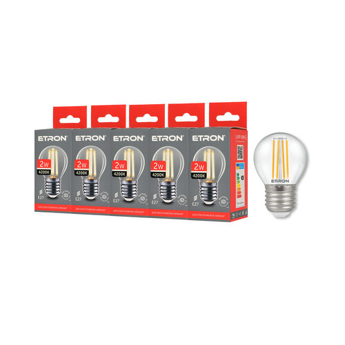Комплект філаментних ламп ETRON Filament 5 шт 1-EFP-200 2W 4200K G45 E27 белый свет