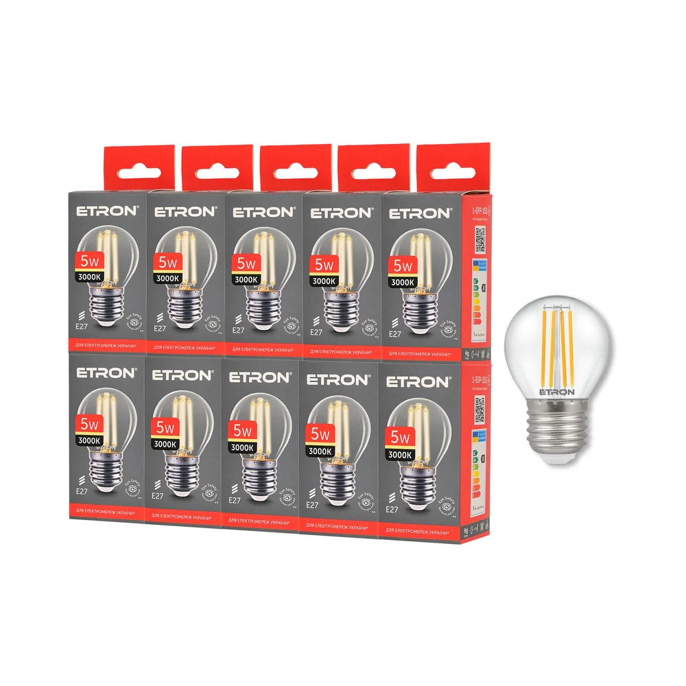 Комплект філаментних ламп ETRON Filament 10 шт 1-EFP-153 G45 E27 5W 3000K тепле світло