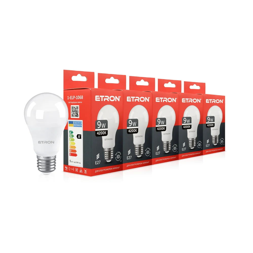 Світлодіодна лампа ETRON A60 9W 4200K E27 (1-ELP-1068) (5 шт)