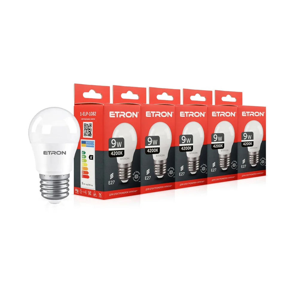 Світлодіодна лампа ETRON G45 9W 4200K E27 (1-ELP-1082) (5 шт)