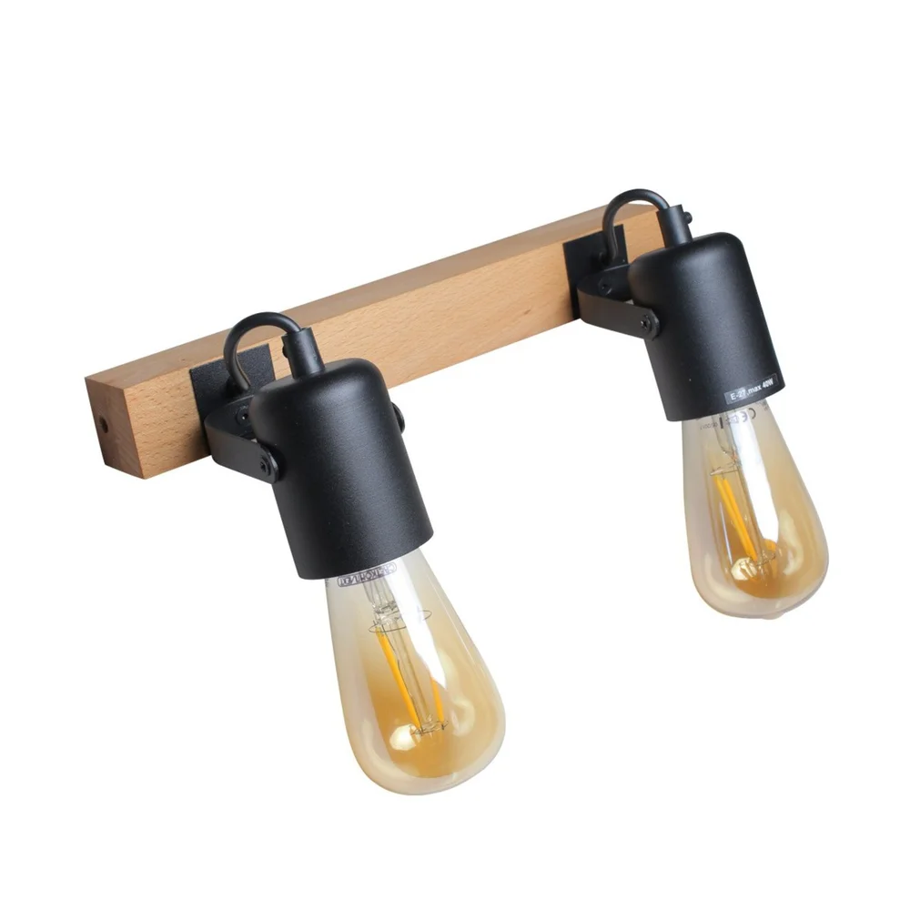 Светильник настенно-потолочный бра ETRON WoodLine Spot E27 2x40Вт натуральный/черный 1-EDR-8202