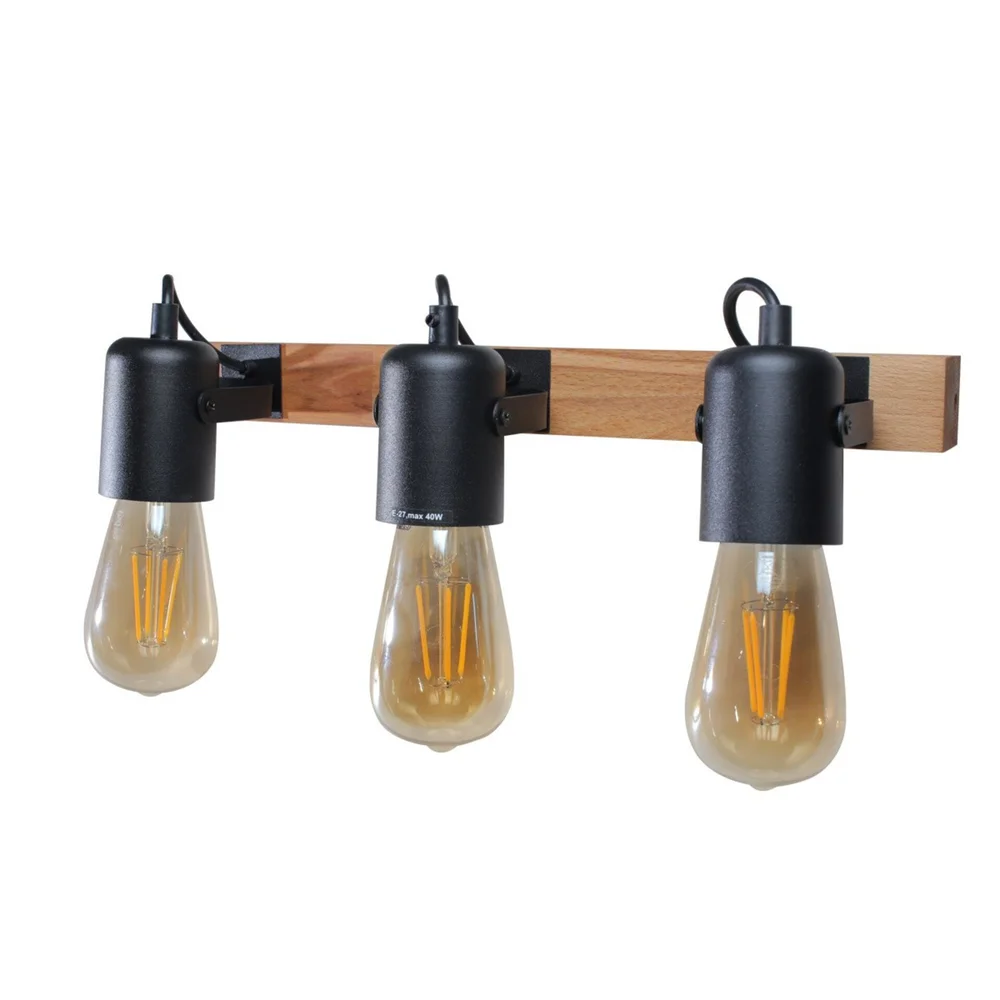 Светильник настенно-потолочный бра ETRON WoodLine Spot E27 3x40Вт натуральный/черный 1-EDR-8204