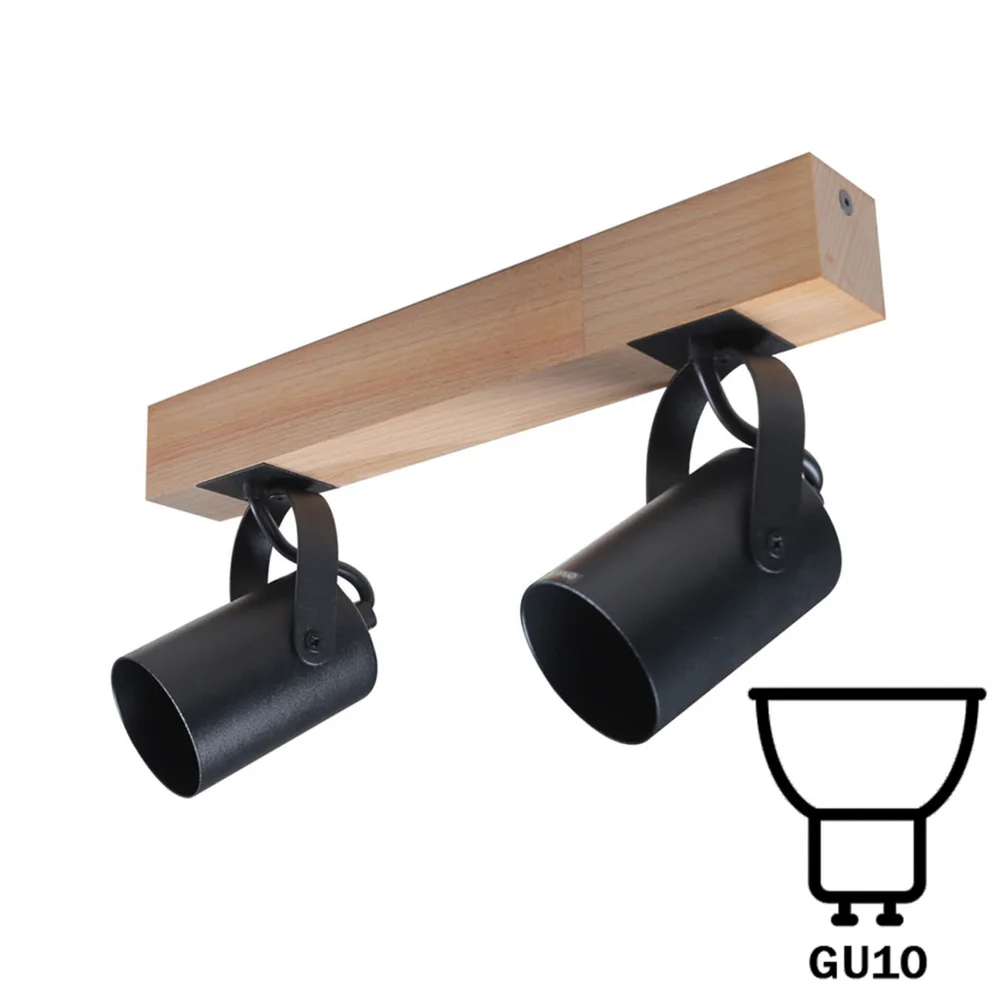 Светильник настенно-потолочный бра ETRON WoodLine Spot GU10 2x35Вт натуральный/черный 1-EDR-8602