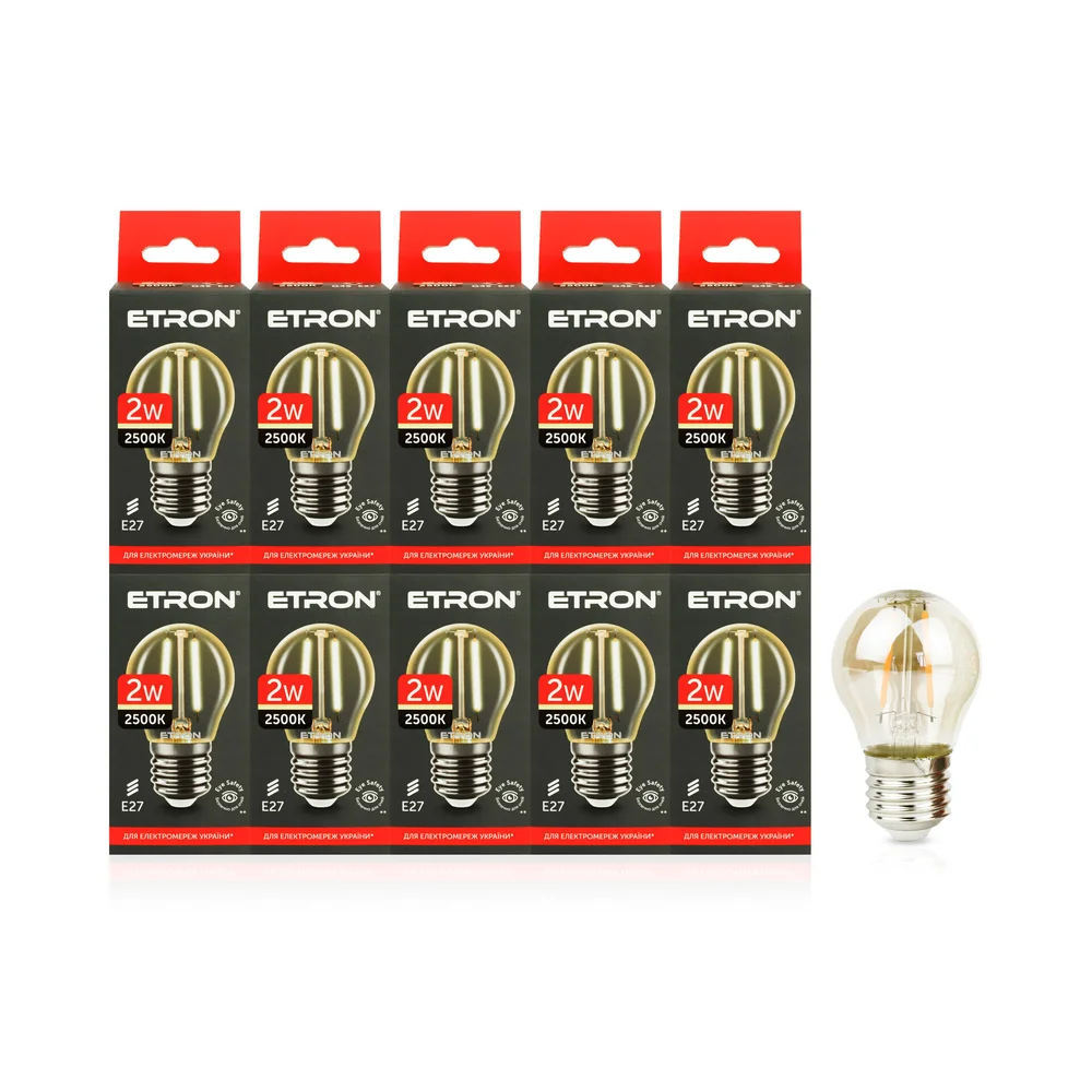 Комплект філаментних ламп ETRON Filament 10 шт  1-EFP-180-10 2Вт 2500K G45 E27 Golden