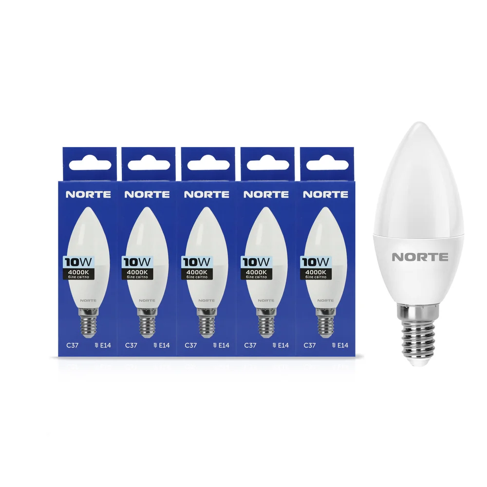Комплект світлодіодних ламп NORTE  5шт C37 10Вт 4000K 220V E14 1-NLP-1720-5