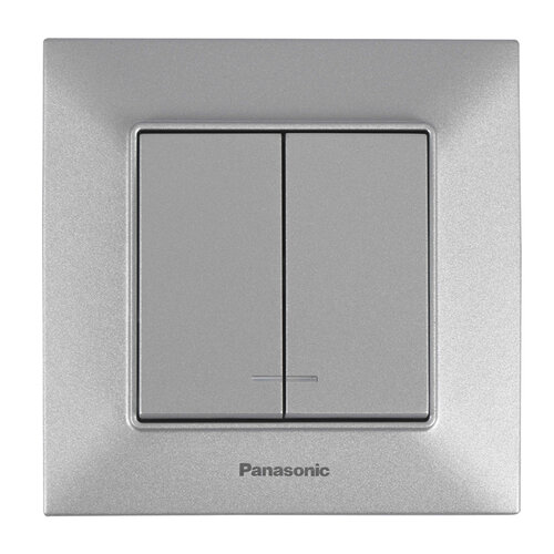 Выключатель двухклавишный с подсветкой Panasonic Arkedia Slim Серебро (WNTC0010-2SL)
