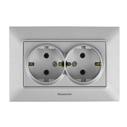 Розетка подвійна з заземленням Panasonic Arkedia Slim Срібло (WNTC0205-2SL)