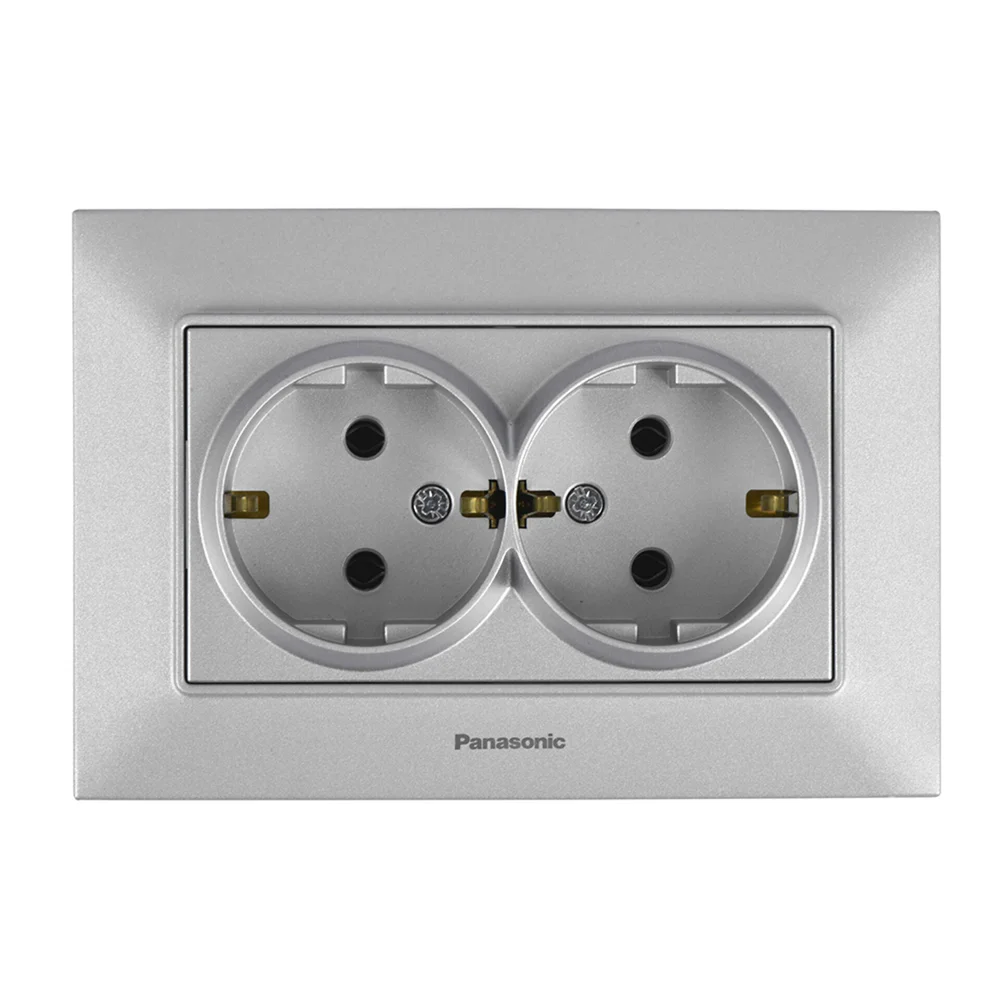Розетка подвійна з заземленням Panasonic Arkedia Slim Срібло (WNTC0205-2SL)