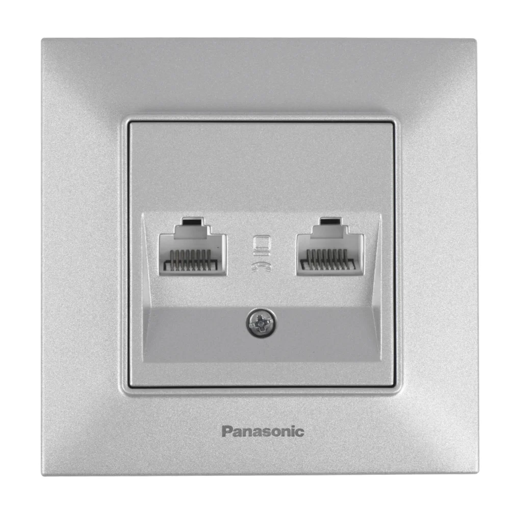 Розетка комп'ютерна подвійна CAT5e RJ45 Panasonic Arkedia Slim Срібло (WNTC0406-2SL)