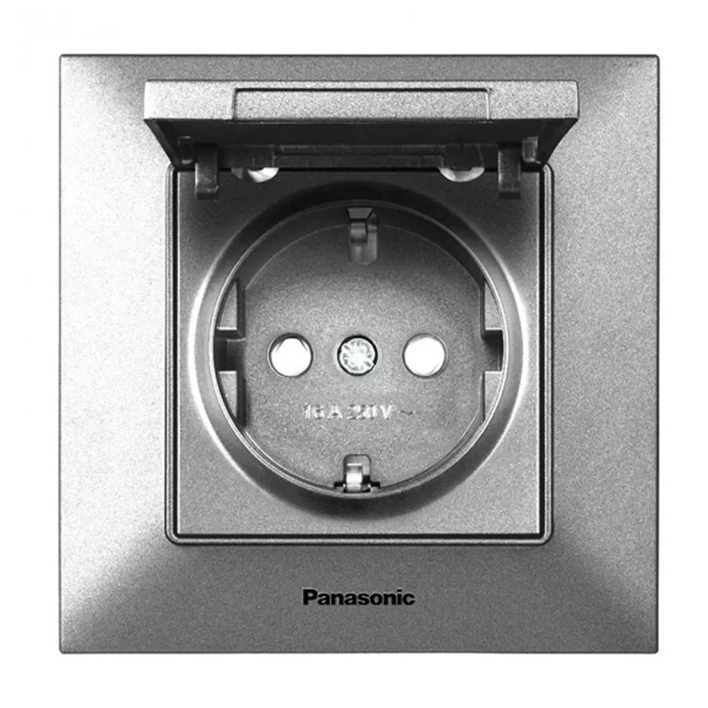 Розетка з заземленням та кришкою Panasonic Arkedia Slim Срібло (WNTC0210-2SL)